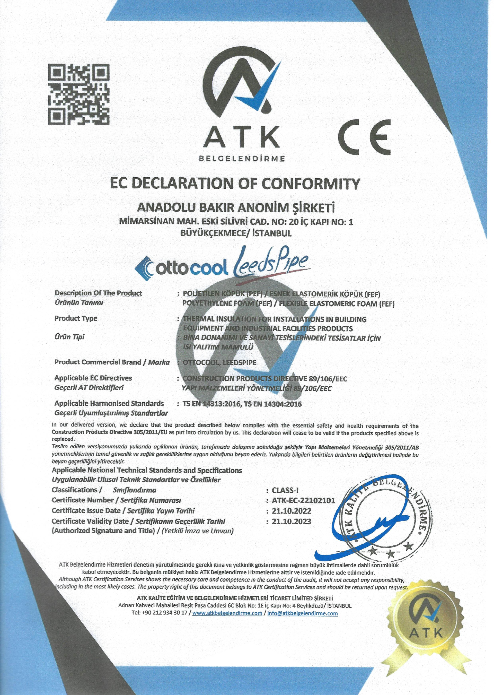 CE Belgesi İzolasyon - Kauçuk