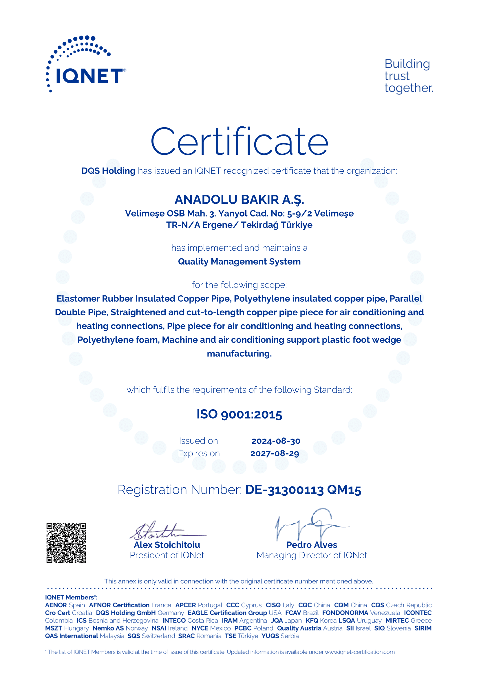 ISO 9001- Kalite Yönetim Sertifikası